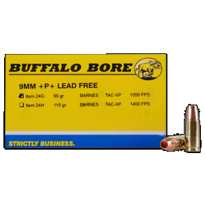 BUFFALO Bore Ammunition 24g20 Buffalo-barnes Strictly Business 9mmluger +p+ 95gr Barnes Tac-xp Lead Free 20 Rounds