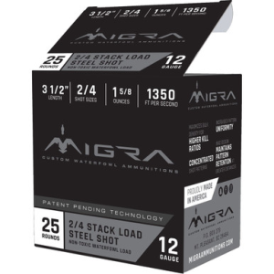 MIGRA Staxd Shotgun Ammo 12 Ga. 3.5 In. 1.58 Oz. 2-4 Shot 25 Rd.