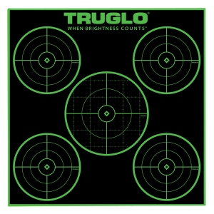 TruGlo TG11A25 Tru-See 5-Bull Target Self-Adhesive Heavy Paper Black/Green 12"x12" 5-Bullseye 25 Pack