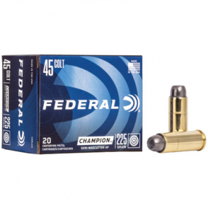 FEDERAL Champion 45 Colt Semi Wadcutter Hollow Point 225 Grain 20 Rounds
