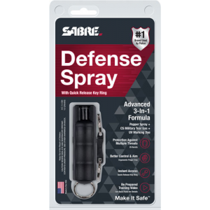 Sabre 3-in-1 Key Chain Pepper Spray Black Hardcase with Quick Release Key Ring