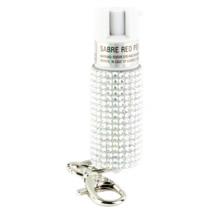 Sabre Jeweled Pepper Spray with Snap Clip Silver
