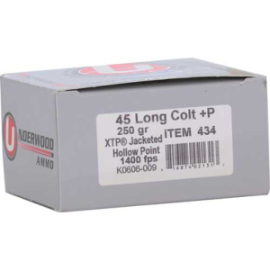 Underwood Ammo XTP Jacketed Hollow Point Handgun Ammunition 45 Colt (+P) 250gr JHP 1400 fps 20/ct