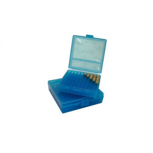 MTM Case-Gard P100324 Ammo Box Flip-Top Multi Caliber Handgun Clear Blue Polypropylene 100rd