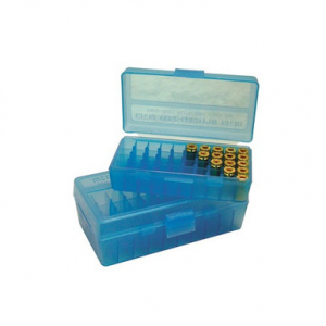 MTM Case-Gard P503824 Ammo Box Flip-Top Multi Caliber Handgun Clear Blue Polypropylene 50rd