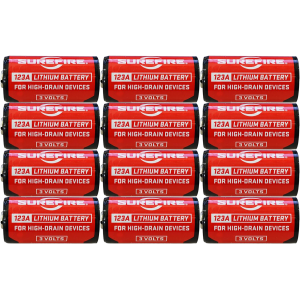 SureFire SF12ABBCS 123A Batteries Red/Black 3.0 Volts 1,550 mAh (12) Single Package Clamshell