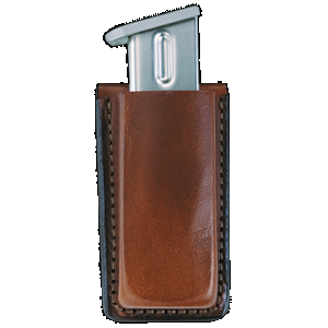 Bianchi 10737 Open Top Mag Pouch Single Tan Leather Belt Clip Compatible w/ 9mm/40/ 45/380 Belts 1.75" Wide