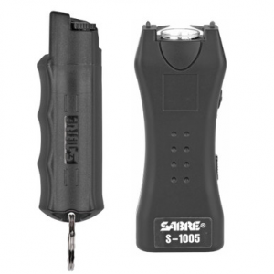 Sabre S7BHCBK Multi-Range Protection Pack Black Plastic 1.6 uC Pain Rating Includes Pepper Spray/Stun Gun w/Flashlight