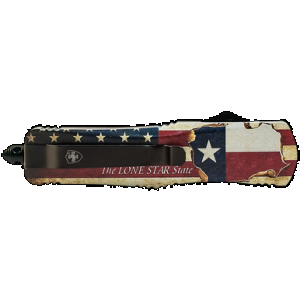 Templar Knife LTX631 Texan Gen II Large 3.50" OTF Drop Point Part Serrated Black Oxide Stonewashed 440C SS Blade/5.25" Texas Flag Aluminum Handle Features Glass Breaker Includes Pocket Clip/Sheath