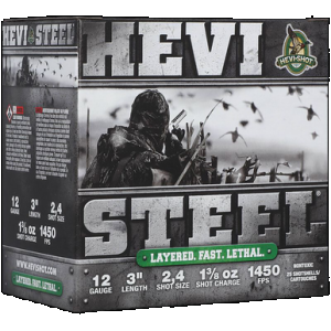HEVI-SHOT Hs60024 Hevi-steel Waterfowl 12gauge 3" 1 3/8oz 2/4shot 25 Per Box/10 Case