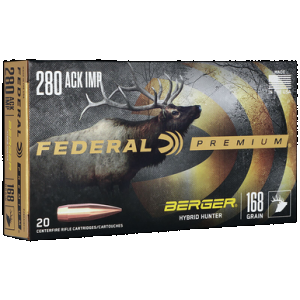 Federal Premium Rifle Ammo 280 Ackley 168 gr. Berger Hybrid Hunter 20 rd.