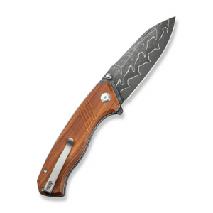 CIVIVI Placoid Flipper & Thumb Stud Knife Guibourtia Wood Handle (3.67"" Damascus Blade) C23079-DS1