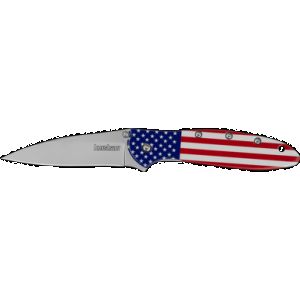 Kershaw 1660USA Leek USA EDC 3" Folding Drop Point Plain Bead Blasted 14C28N Steel Blade, Red/White/Blue Flag Aluminum Handle