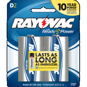 Rayovac 8132F D HIGH ENERGY Alkaline Batteries Silver/Blue 1.5 Volts 12,000 mAh (2) Single Pack
