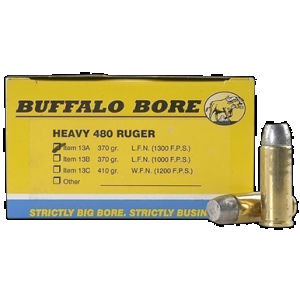 Buffalo Bore Ammunition 13A20 Heavy Strictly Business 480Ruger 370gr Lead Flat Nose 20 Rounds