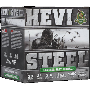 HEVI-SHOT Hs62024 Hevi-steel Waterfowl 20gauge 3" 1oz 2/4shot 25 Per Box/10 Case