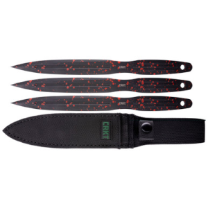 CRKT K930RKP Onion Throwing Knives 6.25" Fixed Spear Point Plain Non-Sharp Black/Red Spatter 1050 High Carbon Includes Sheath 3 Blades