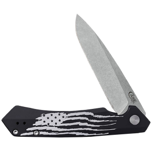 Case 10857 Kinzua Folding Spear Point Plain Stonewashed S35VN SS Blade, Black Anodized w/US Flag Aluminum Handle