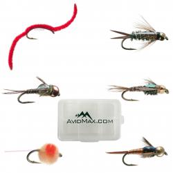 Umpqua Nymph Trout Fishing Fly Selection - Assortment of 12 with Fly Box