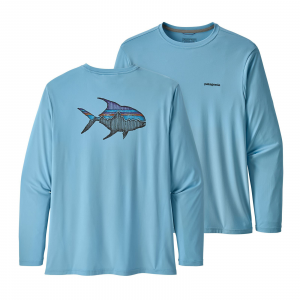 Patagonia Men's Long-Sleeved Capilene(R) Cool Daily Fish Graphic Shirt Sketched Fitz Roy Permit: Break Up Blue L