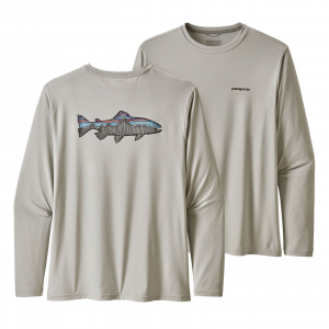 Patagonia Men's Long-Sleeved Capilene(R) Cool Daily Fish Graphic Shirt Sketched Fitz Roy Trout: Tailored Grey L