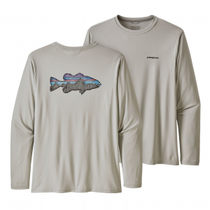 Patagonia Men's Long-Sleeved Capilene(R) Cool Daily Fish Graphic Shirt Sketched Fitz Roy Smallmouth: Tailored Grey L