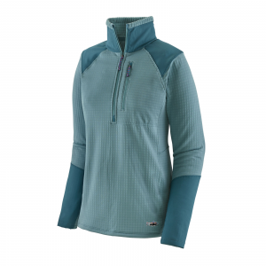 Image of Patagonia Women's Long Sleeve R1 Fitz Roy Trout 1/4 Zip Medium Upwell Blue