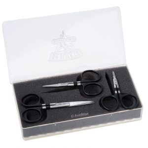 Dr. Slick Tungsten Carbide Scissors Gift Set 3 Pair + Fly Box Black