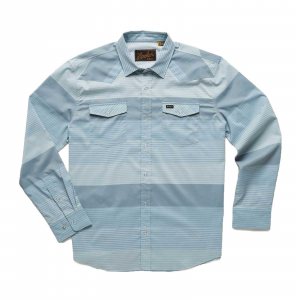 Image of Howler Brothers H Bar B Tech Long-Sleeved Button Down Shirt Large Tidal Stripe : Sterling Blue