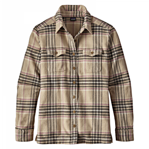 Image of Patagonia Womens Long Sleeve Fjord Flannel Shirt 10 Plaid Mojave Khaki