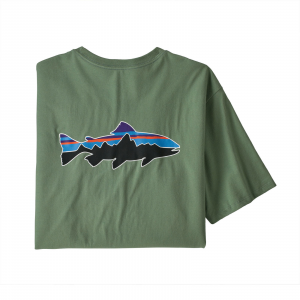 Patagonia Men's Fitz Roy Fish Organic T-Shirt XL Sedge Green w/Fitz Roy Trout