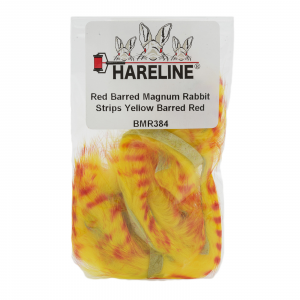 Image of Hareline Barred Magnum Rabbit Strips #384 Yellow Barred Red