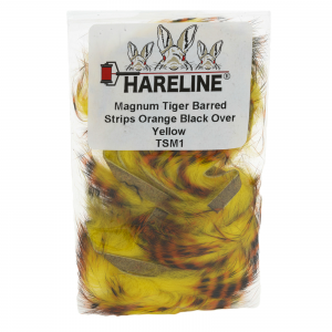 Image of Hareline Magnum Tiger Barred Strips #1 Orange Black Over Yellow