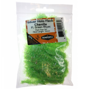 Image of Semperfli Fluoro Silver Holographic Fleck Chenille 15mm Green Rhyac