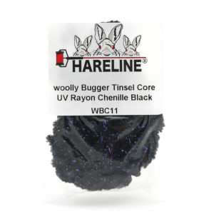 Image of Hareline Wooly Bugger Tinsel Core UV Rayon Chenille #11 Black