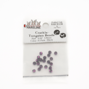 Image of Hareline Crackle Tungsten Beads 138 5/32 in (3.97 mm) Fl Pink / Black