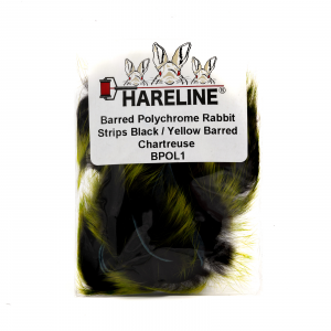 Image of Hareline Barred Polychrome Rabbit Strips #1 Black / Yellow Barred Chartreuse