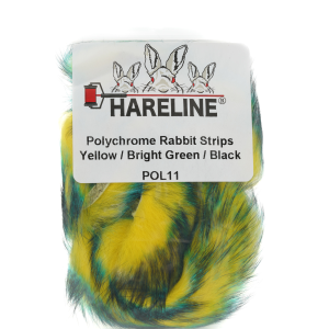 Image of Hareline Polychrome Rabbit Strips 11 Yellow / Bright Green / Black
