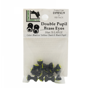 Image of Hareline Double Pupil Brass Eyes #9 Black with Yellow Chartr and Black