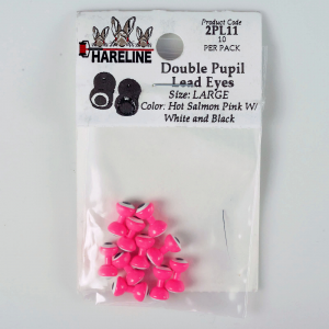 Image of Hareline Double Pupil Lead Eyes #11 Large Hot Salmon Pink W White and Black