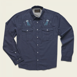 Image of Howler Brothers Gaucho Snapshirt 2020 Large Deep Blue Microstripe Jellyfish