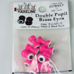 Image of Hareline Double Pupil Brass Eyes #7 Fl Pink with White and Black