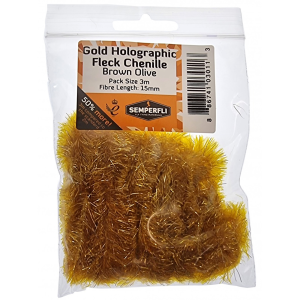 Image of Semperfli Gold Holographic Fleck Chenille 15 mm Brown Olive