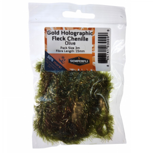 Image of Semperfli Gold Holographic Fleck Chenille 15mm Olive