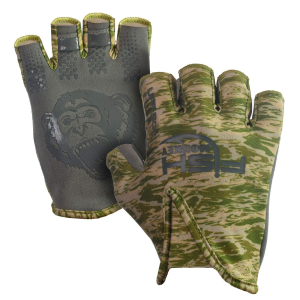 Image of Fish Monkey Stubby Guide Gloves Small Green Water Camo