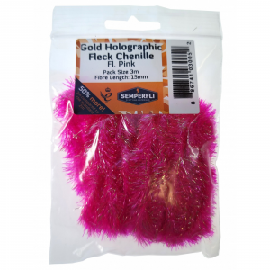 Image of Semperfli Fluoro Gold Holographic Fleck Chenille 15mm Pink