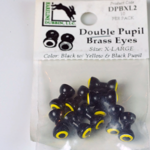 Image of Hareline Double Pupil Brass Eyes #2 Black with Yellow and Black