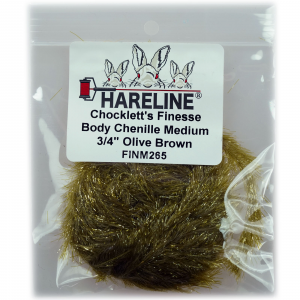 Image of Hareline Chocklett's Finesse Body Chenille Olive Brown Medium .75 inch