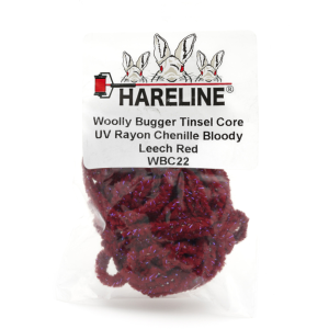 Image of Hareline Wooly Bugger Tinsel Core UV Rayon Chenille 22 Bloody Leech Red
