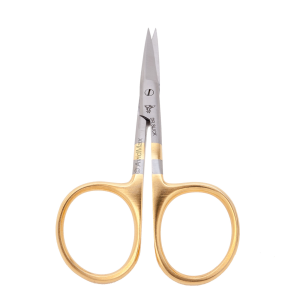 Image of Dr. Slick 3.5 in Bent Shaft Arrow Scissors Straight Serrated Blade Gold